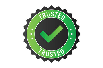 Trusted stickers, green and black label on white background, product stamp