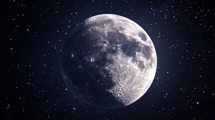 A detailed view of the moon against a starry background, highlighting its craters and surface texture.