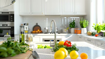 Modern Kitchen Design with Fresh Produce and Natural Light