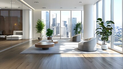 Fototapeta premium Modern Interior Design with City View Luxury Apartment Living