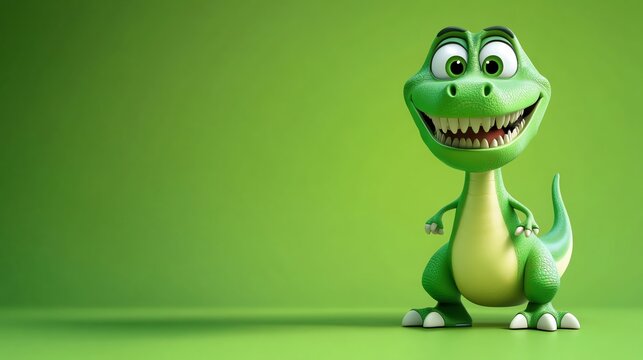 Fototapeta Cute cartoon dinosaur on a green background.