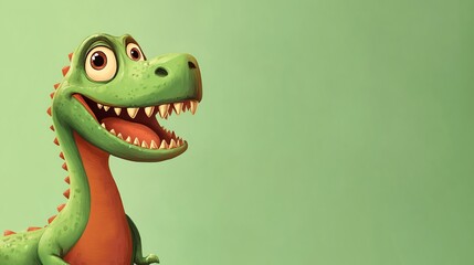 Fototapeta premium Smiling green cartoon dinosaur with big eyes.