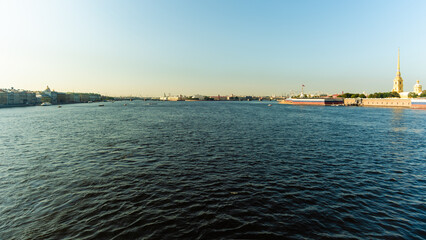 Fototapeta premium Saint Petersburg, Russia, September 3, 2024. Panorama of the city center from the bridge.