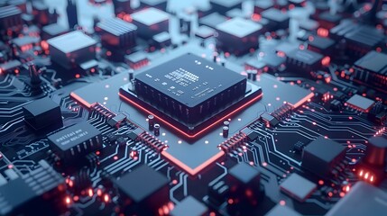 Fototapeta premium Abstract Technology Close-Up of a Circuit Board with a Microprocessor