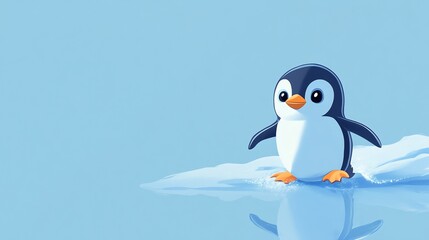Obraz premium Cute cartoon penguin standing on an ice floe.