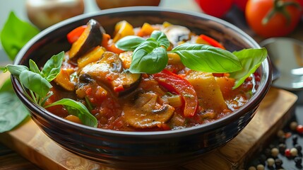 Mushroom and Vegetable Stew with Basil Garnish A Delicious and Easy Recipe