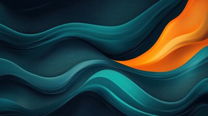 Fototapeta premium Colorful abstract waves of teal and orange create a dynamic visual flow and depth.