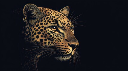 Obraz premium A stunning close-up of a leopard's face, showcasing its intricate spots and piercing gaze against a dark background.