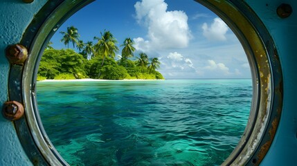Fototapeta premium Tropical Island Paradise View Through Porthole