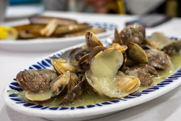 Close up view of just cooked clams ready to eat