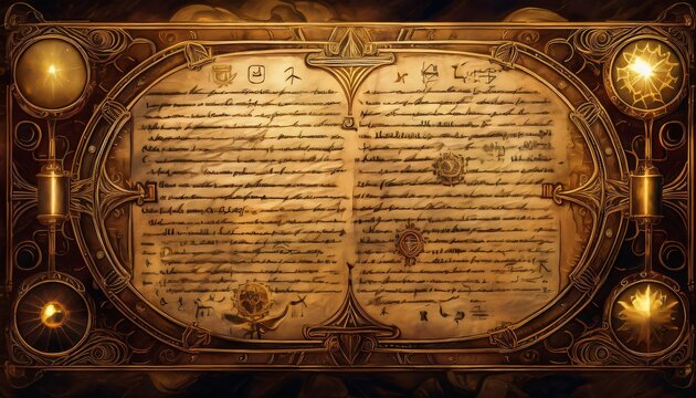 Ancient book with glowing runes illuminating secrets in the dark, perfect for fantasy and mystery themes