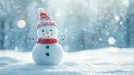 Fototapeta premium cheerful snowman in a snowy landscape