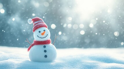 cheerful snowman in a snowy landscape