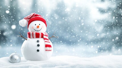 Fototapeta premium cheerful snowman in a snowy landscape