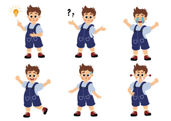 Cute little boy in various expressions and movement sets