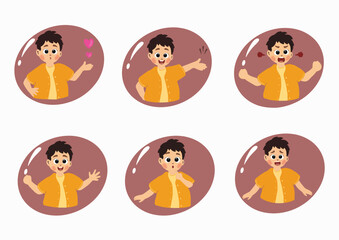 cute kid boy face expression emoji emoticon set