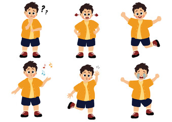 Cute little boy in various expressions and movement sets