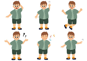 Cute little boy in various expressions and movement sets