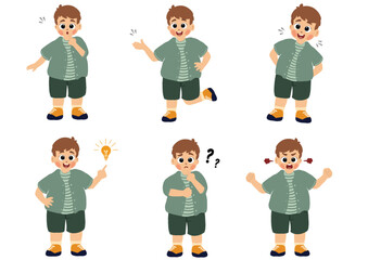 Cute little boy in various expressions and movement sets