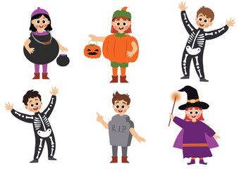 cute and funny children wearing halloween costumes