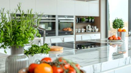 Modern Kitchen Design with Marble Countertops and Stainless Steel Appliances