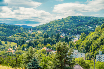 Romantic morning scenery of calvary in Banska Stiavnica, UNESCO, Slovakia. Old Slovakia mining town...