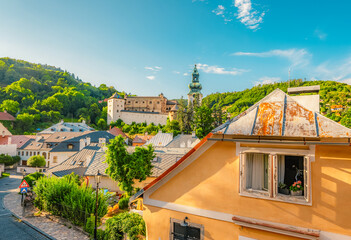 Obraz premium City of Banska Stiavnica with old castle and square, UNESCO, Slovakia. Old Slovakia mining town of Banska Stiavnica.