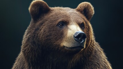 Fototapeta premium Close-up of a majestic brown bear, showcasing its expressive features and thick fur against a dark background.