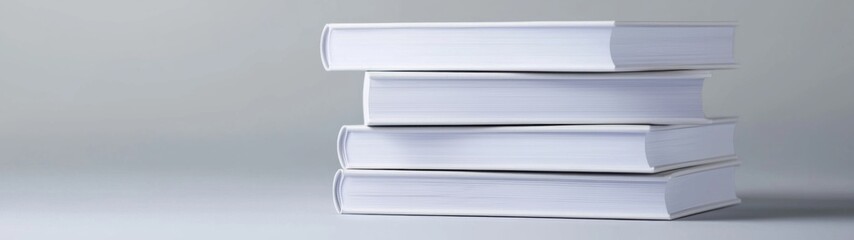 Fototapeta premium Elegant book mockups on gray backdrop, showcasing pristine white covers and intricate 3D render effects, emphasizing modern design and realism in presentation.