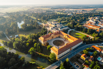 Lednice Chateau with beautiful gardens and parks. Lednice Valtice Landscape, South Moravian region. UNESCO World Heritage Site.