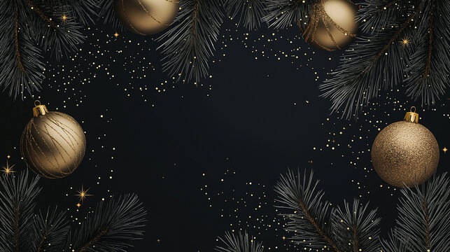 Exklusiver Weihnachtshintergrund: Edle Schwarz-Gold-Komposition. Luxuri&ouml;ses Design f&uuml;r festliche Werbung, Karten, Einladungen. Glamour&ouml;se Akzente, stilvolle Ornamente. Premium-Look f&uuml;r die Feiertage