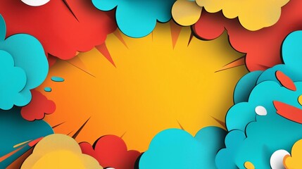 Handmade paper cutout pop art comic background. Cartoon flat style.