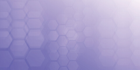 Purple pastel medical and tech background with hexagon pattern and bright sparkles. Realistic vector abstract bg with honeycomb geometric transparan