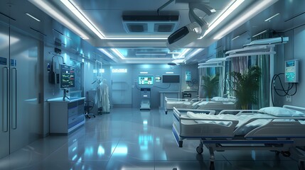 Fototapeta premium Futuristic Hospital Room Interior Design Modern Medical Care
