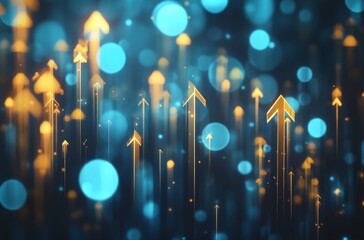 Abstract digital background with glowing arrows Futuristic raise arrow chart digital transformation abstract technology background. Big data and business growth currency stock and investment economy.