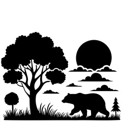 design with art images of silhouettes of natural landscapes and bears