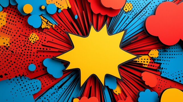 Handmade paper cutout pop art comic background. Cartoon flat style.