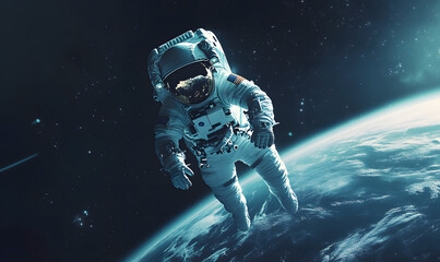 Fototapeta premium graphics of space, planets, and astronauts on a white background.