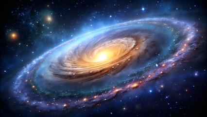 Fototapeta premium mesmerizing celestial scene showcasing the solar system against the backdrop of the vibrant Milky Way galaxy. Vibrant colors and celestial bodies create a stunning cosmic 