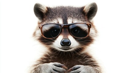 Obraz premium A playful raccoon wearing stylish brown glasses, exuding a quirky charm.
