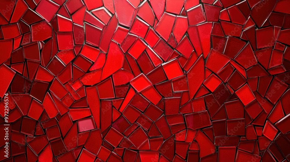 Wall mural a vibrant red mosaic pattern composed of various angular tiles.