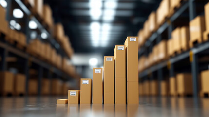 Cardboard boxes forming a growth chart in a warehouse