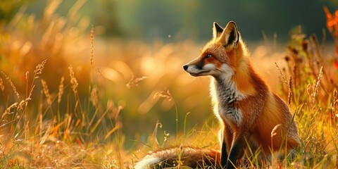 Obraz premium Red Fox Resting in Field