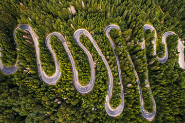 Cheia road Brasov. Aerial view of a serpent mountains road Romania, in the heart of Transylvania