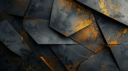 Abstract industrial design with overlapping angular shapes in dark earthy tones and textured surfaces, creating a dynamic and modern aesthetic for creative backgrounds.