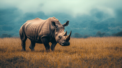 Obraz premium A powerful rhino standing majestically