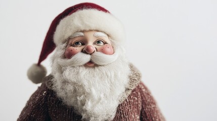 A festive doll resembling Santa Claus, featuring a red hat and white beard.