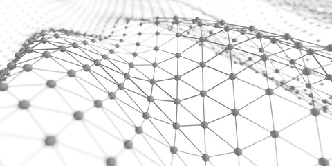 Abstract particle landscape grid. Digital network connections wave