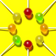 Colorful sweet lollipops set. Round candy