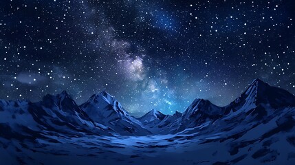 Milky Way Over Snowy Mountain Range Night Sky Landscape